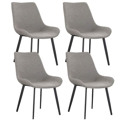 Chair 4 Pieces Faux Leather Upholstered Dining Chairs,Mid-Century Leatherette Dining Side Chair Vintage Living Bedroom Bucket Seat Chairs with Metal Legs