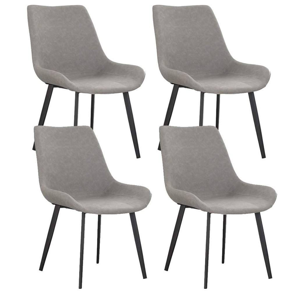 Chair 4 Pieces Faux Leather Upholstered Dining Chairs,Mid-Century Leatherette Dining Side Chair Vintage Living Bedroom Bucket Seat Chairs with Metal Legs