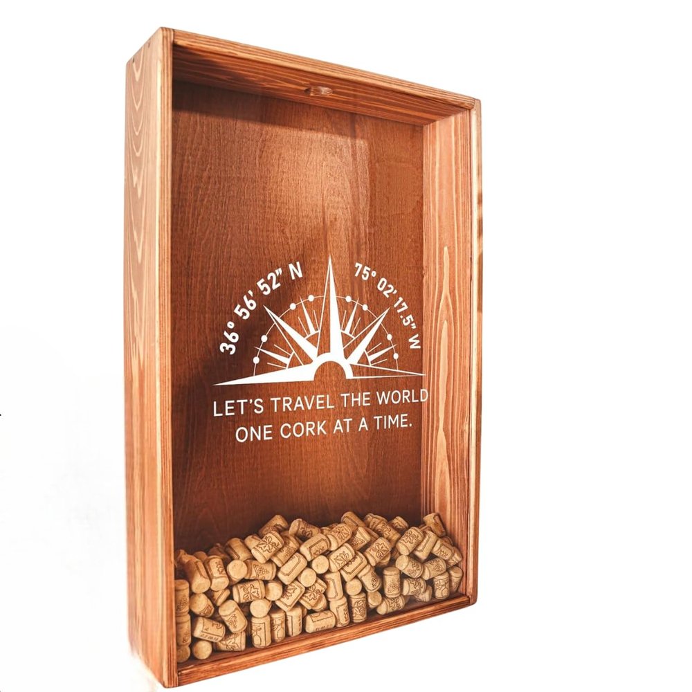 tigercodesigns Housewarming Gift Wooden Wine Cork Holder, Rustic Home Decor, Custom Home Coordinates Christmas Gift, State Map House Gift, Personalize Gift