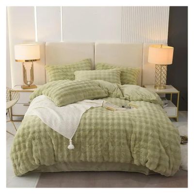 ADovz Plush Faux Rabbit Fur Comforter Set Beige Fluffy Comforter Set Bedding Set Sheet Pillowcase,Bed Sheets