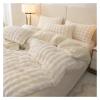 ADovz Plush Faux Rabbit Fur Comforter Set Beige Fluffy Comforter Set Bedding Set Sheet Pillowcase,Bed Sheets view 4