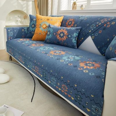 Bohemian Style Couch Covers Chenille Fabric Sofa Slipcovers Four Seasons Universal Sectional Sofa Case Anti-scratch Wear-resistant Sofa Towel Blanket Furniture Protectors ( Color : Blue , Size : 70*70