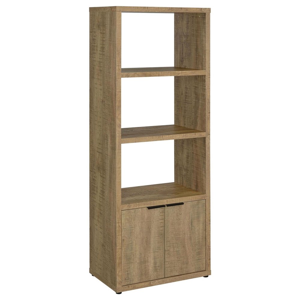 Benjara BM309153 71 in. Tag 2-Doors MDF Mango Wood Media Tower with 3 Shelves Brown