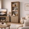 Benjara BM309153 71 in. Tag 2-Doors MDF Mango Wood Media Tower with 3 Shelves Brown view 2