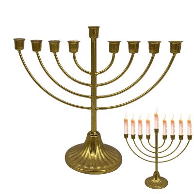 LAFANDE Gold Hanukkah Menorah, Decorative Menorahs Candle Holder for Chanukah, Gold Metal Menorah for Hanukkah Holiday Ceremony Candlelight Dinner
