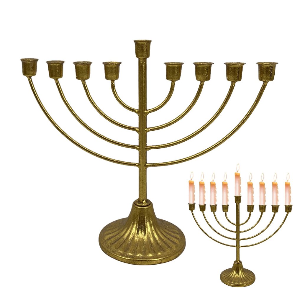 LAFANDE Gold Hanukkah Menorah, Decorative Menorahs Candle Holder for Chanukah, Gold Metal Menorah for Hanukkah Holiday Ceremony Candlelight Dinner