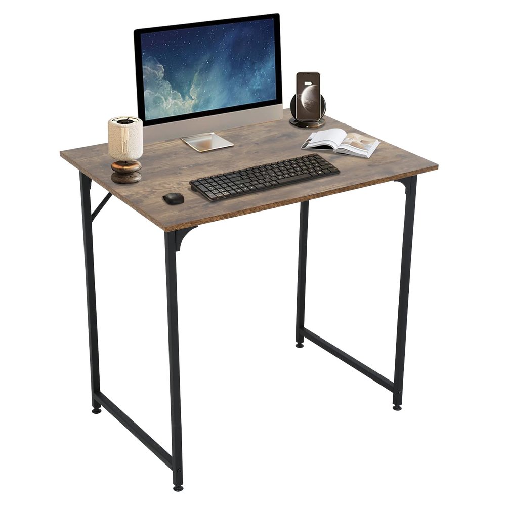 Small Desk, 32 Inch Computer Desk With MDF Board & Black Metal Frame, Adjustable Leg Pads, Office Work Table for Home Bedroom Small Spaces, Study Desk, Vintage