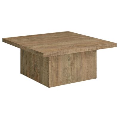 Benzara Zet 36 Inch Square Coffee Table with Oversized Block Base- Mango Brown