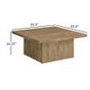Benzara Zet 36 Inch Square Coffee Table with Oversized Block Base- Mango Brown view 3