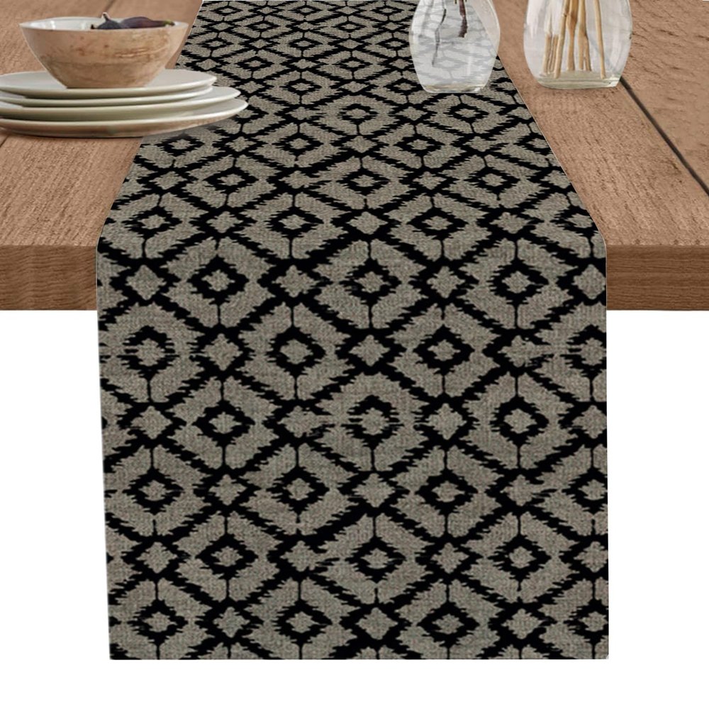 Abstract Contemporary Table Runner 48 Inches Long - Kitchen Dining Burlap & Cotton Tablerunner for Small/Round/Square/Wedding/Coffee/Dining Table Party Home Dcor Solid Minimalist Geometric