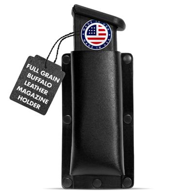Vogel Fjord Buffalo Leather Magazine Holder - IWB/OWB Convertible - Right/Left Handed for Men and Women - Premium Mag Belt Pouch - Compatible with Glock & Sig - Black - Single Stack .380
