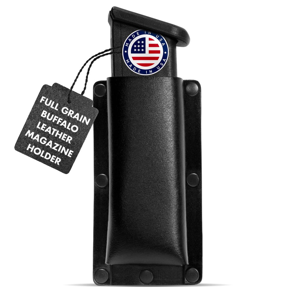 Vogel Fjord Buffalo Leather Magazine Holder - IWB/OWB Convertible - Right/Left Handed for Men and Women - Premium Mag Belt Pouch - Compatible with Glock & Sig - Black - Single Stack .380
