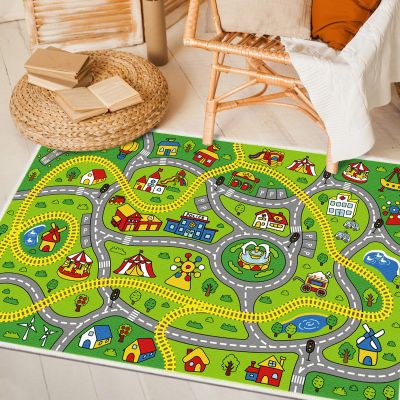 Xuzrdaa Kids Carpet Car Rug Play Mat for Children Cars, 6.6x9.8 Ft Educational Classroom Carpet, Non Slip City Life Road Traffic Learning Car Carpet for Kids, Train Track Rug for Toddlers