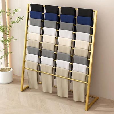 10 Rods Scarf Organizer Rack, Freestanding Ladder Scarf Holder, Metal Towel Display Stand, Multipurpose Closet Hanger Organizer for Belts, Ties, Scarves, Blanket,Gold,120cm