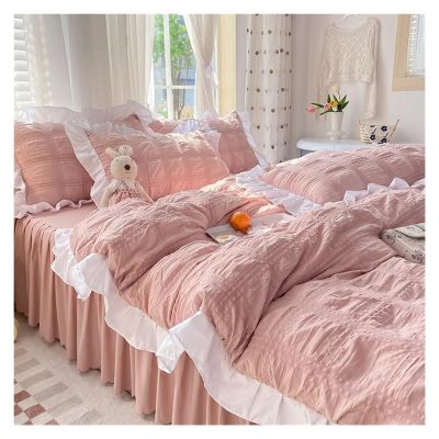 ADovz Bedding Sets Ruffle Lace Bed Skirt Women's Solid Color Queen Size Double Bed Duvet Cover Set,Bed Sheets