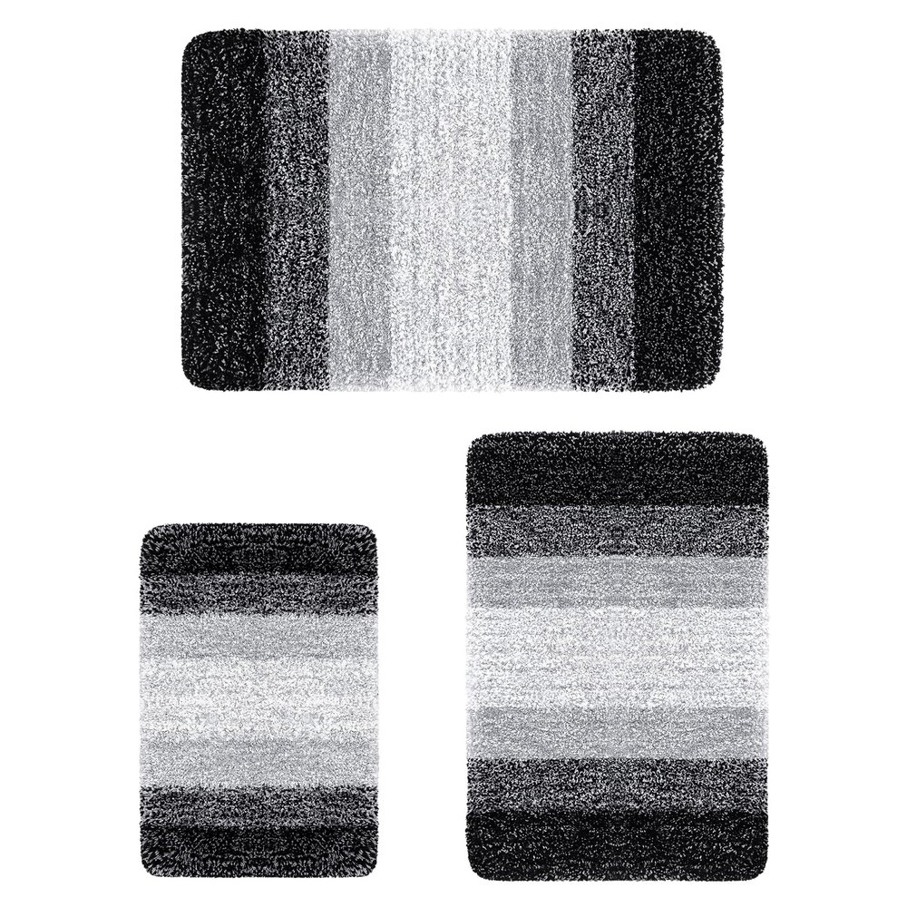 Arotive Microfiber Bathroom Rugs 3 Pieces, Bath Rug Size 36x24, 24x16 and 30x20 in Black, 3 Item Bundle