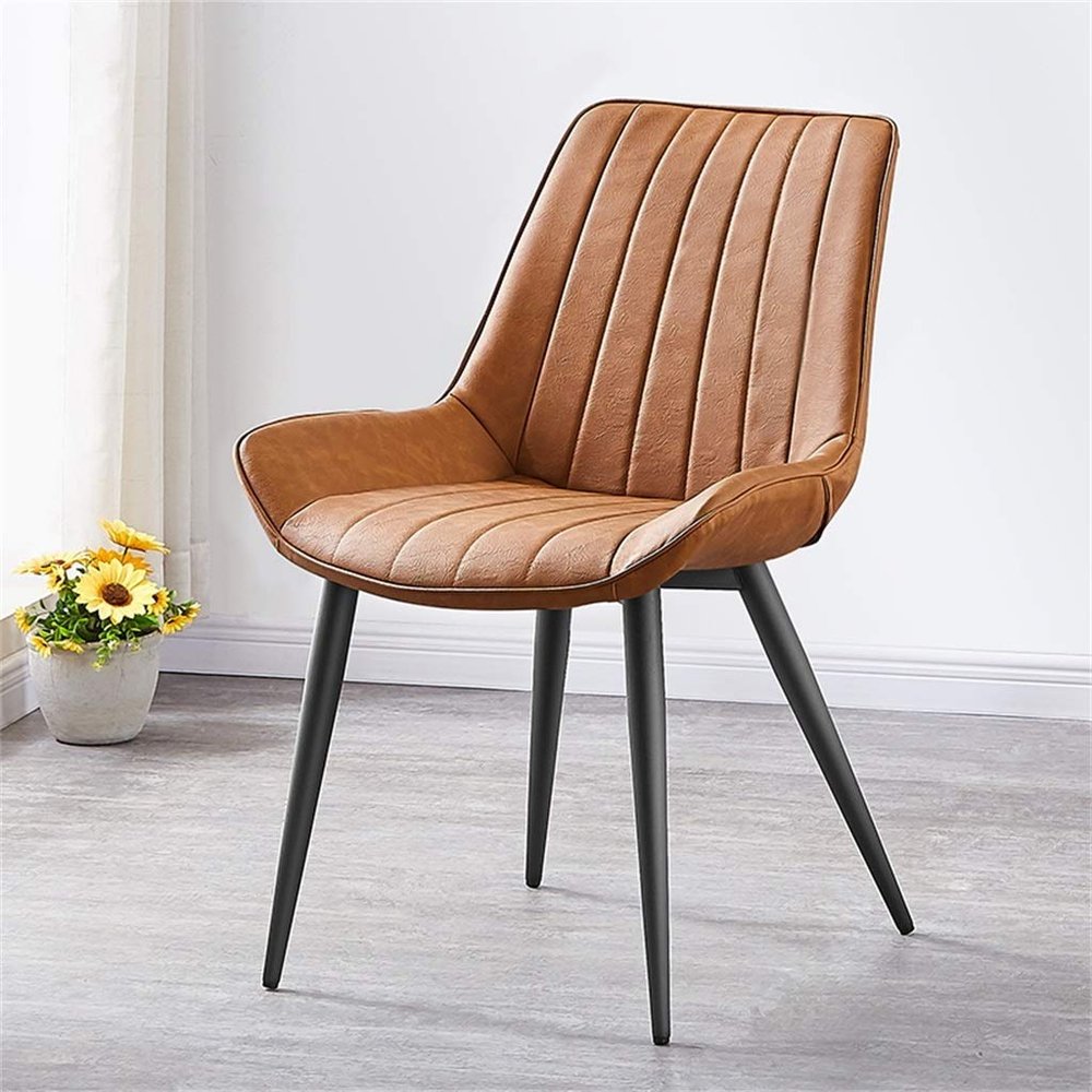 Chair Ergonomic Comfortable with Sturdy Metal Feet and Leather Seat Leisure Chair for Dining Kitchen, BedLiving Room (Color : Black Legs Light Brown)