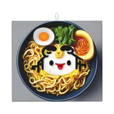 Egg Cup Noodle Ramen Print Dish Drying Mat For Kitchen Counter, Slip Resistant Quick Dry Pad For Dishes, Kitchen Accessories