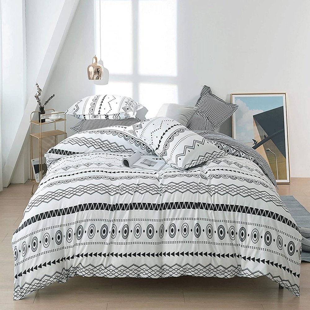 BUniq Duvet Cover Set King/Twin/Full/Queen Size, 3 Pieces (1 Duvet Cover + 2 Pillow Cases), Ultra Soft Washed Microfiber, Textured Duvet Cover with Zipper Closure, Four Corner Ties (Full,006)