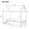 Bellemave Twin Size Montessori Floor Bed, Metal House Bed Framefor Kids, Montessori Floor Beds with Fence, Playhouse for Kids,White view 2