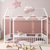 Bellemave Twin Size Montessori Floor Bed, Metal House Bed Framefor Kids, Montessori Floor Beds with Fence, Playhouse for Kids,White view 3