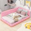 RUNNA Modern Upholstered Full Size Platform Bed with USB Ports and LED Lighting,Teddy Fabric,Wooden Daybed/Sofa Bed/Low Floor Bed Frame with Backrests for Boys Girls Teens Adults (Pink-Teddy#F) view 1