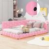 RUNNA Modern Upholstered Full Size Platform Bed with USB Ports and LED Lighting,Teddy Fabric,Wooden Daybed/Sofa Bed/Low Floor Bed Frame with Backrests for Boys Girls Teens Adults (Pink-Teddy#F) view 3