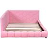 RUNNA Modern Upholstered Full Size Platform Bed with USB Ports and LED Lighting,Teddy Fabric,Wooden Daybed/Sofa Bed/Low Floor Bed Frame with Backrests for Boys Girls Teens Adults (Pink-Teddy#F) view 4