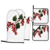 4 Pcs Oven Mitts Pot Holders Set Heat Resistant Waterproof Kitchen Oven Glove with Pot Holders Holly Berry Branches Non Slip Cooking Gloves for Baking Cooking Grilling BBQ view 1