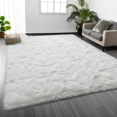 Deerhoo Large Shag Area Rugs 6 x 9, Plush Fuzzy Rugs for Living Room, Ultra Soft Fluffy Furry Rug for Bedroom, Indoor Carpet Nursery Rugs for Kids Room Home Decor, White