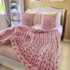 BBPM Chunky Knit Blanket Throw Soft White Crochet Merino Wool Throw Blanket Handmade Cozy Cable Knit Throw Blanket Boho Bedroom Decor Fluffy Knot Blanket for Couch Bed,Pink,100x100cm/39x39in view 1