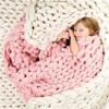 BBPM Chunky Knit Blanket Throw Soft White Crochet Merino Wool Throw Blanket Handmade Cozy Cable Knit Throw Blanket Boho Bedroom Decor Fluffy Knot Blanket for Couch Bed,Pink,100x100cm/39x39in view 4