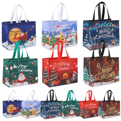 Christmas Gift Bags 12 Pcs Reusable Christmas Tote Bags with Sturdy Handles 2023 Large Nonwoven Christmas Bags for Shopping, Gift Wraping Xmas Party Supplies Christmas Bags Christmas Sacks