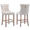 HMFULE 27" Counter Height Bar Stool Set of 2, Upholstered Barstool with Button Tufted Back Velvet Barstools with Solid Wooden Legs Kitchen Island Bar Chairs Beige view 1