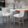 HMFULE 27" Counter Height Bar Stool Set of 2, Upholstered Barstool with Button Tufted Back Velvet Barstools with Solid Wooden Legs Kitchen Island Bar Chairs Beige view 2