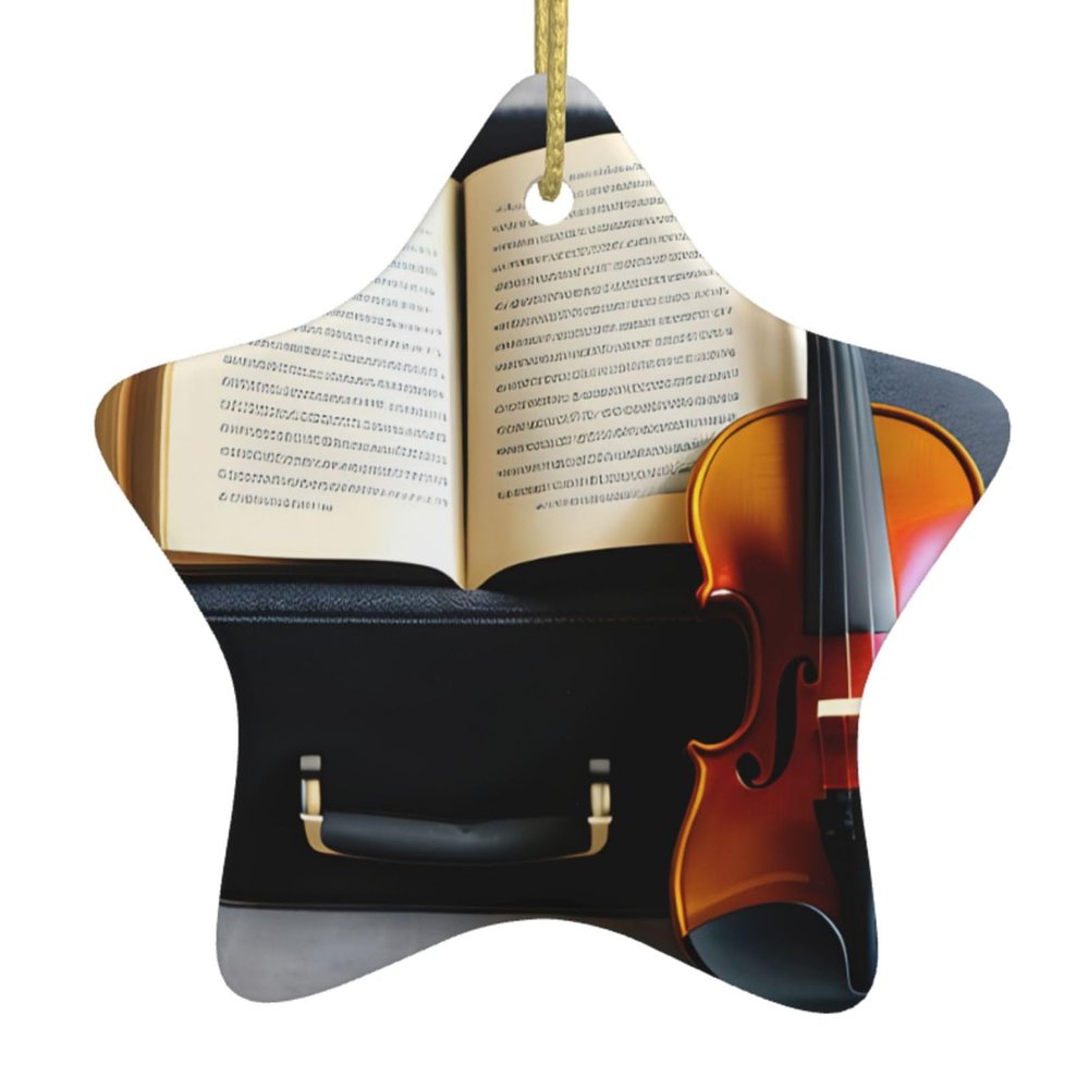 2024 Ornaments for Christmas Tree Ceramics Hanging Ornament for Xmas Holiday Party Decorations,Violin and Book