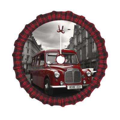 England Car Christmas Tree Skirt 48" Christmas Tree Decorations for Indoor Outdoor Christmas Plaid Decor Tree Skirts Xmas Ornament Tree Mat for Holiday Party