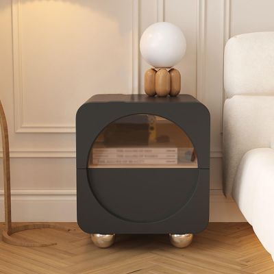 Nightstand for Bedroom with 2 Drawers, Bed End Table with Tempered Glass Drawer, Night Stand with PU Leather and Stainless Steel Ball Feet, Storage Side Cabinet ( Color : Black , Size : 40x40x48cm )