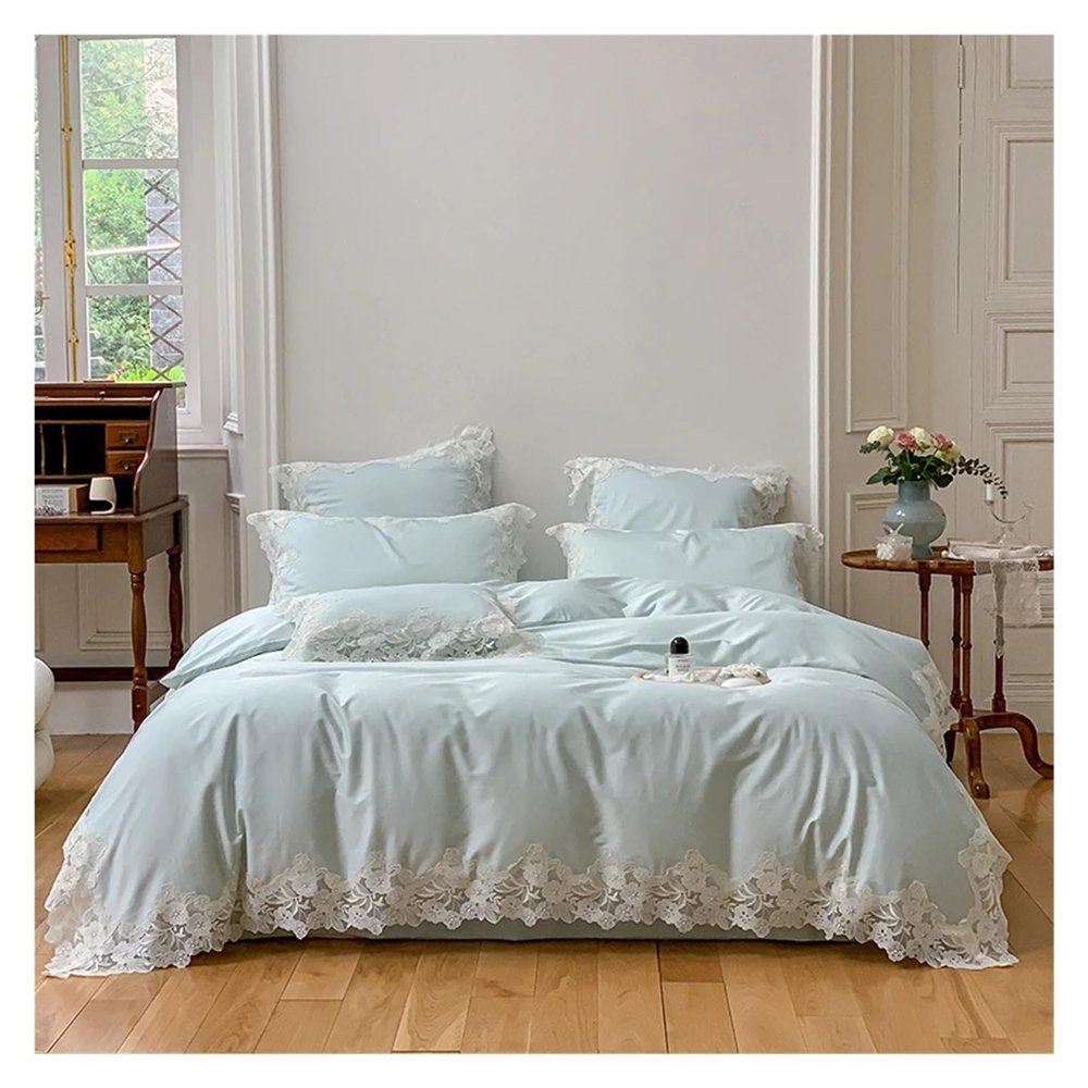 ADovz Chic Flower lace Edge Ladies Bedding Set 1000TC Egyptian Cotton Girls Duvet Cover Sheet Pillowcase,Bed Sheets