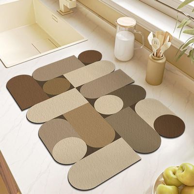 Hixingo Super Absorbent Non-Slip Diatomaceous Dish Drying Mat, Abstract Heat Resistant Coffee Mat, Hide Stain Dish Drying Mats for Kitchen Counter (Brown,11.8x15.8)