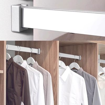 Closet Rod Square Closet Clothes Hanger Rail, Garment Organizer System, Heavy Duty Wardrobe Pole, Extra Hanging Rod for Cloakrooms Clothing Store Closet ( Color : Silver , Size : 90cm(35 3/8") Length