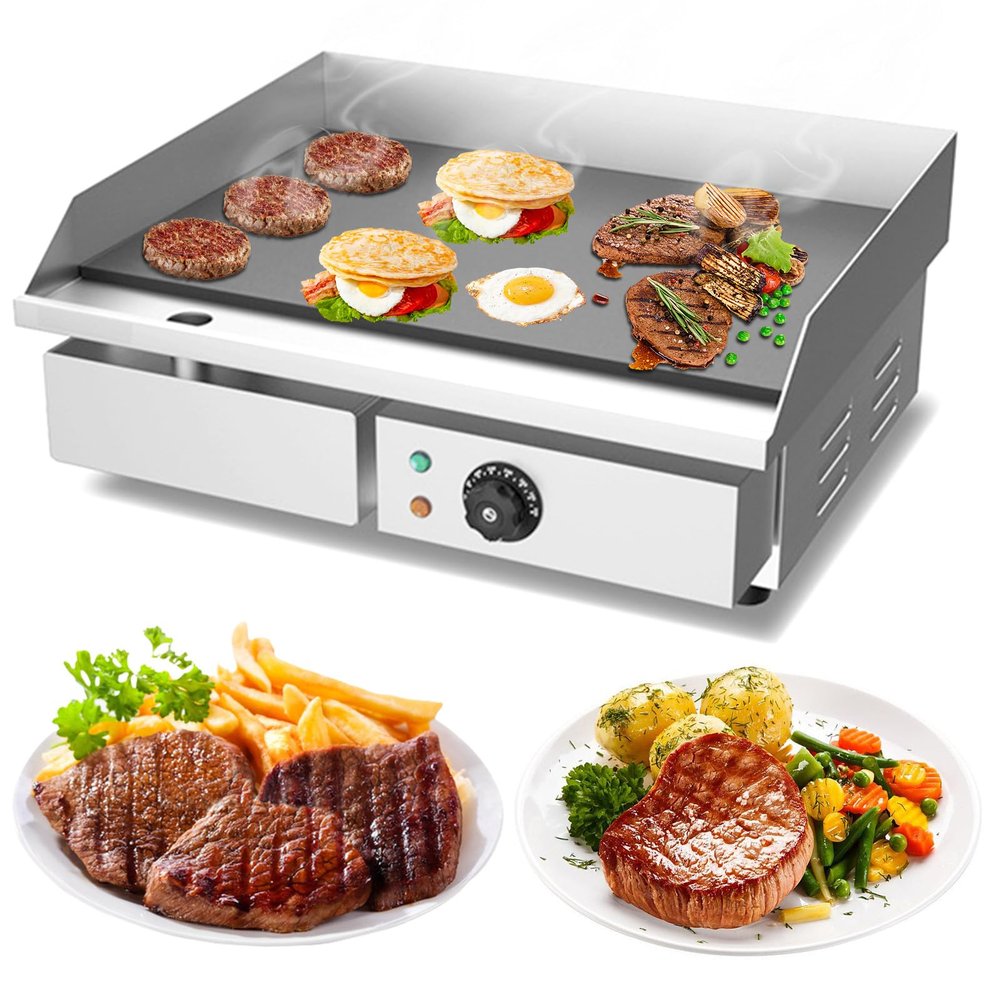 RUYICZB Commercial Electric Griddle 3000W BBQ Grill Stainless Steel Countertop Full Flat Hot Plate Grill Non-Stick Restaurant Teppanyaki Griddle with Adjustable Temp Control 122F-392F