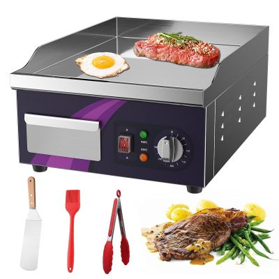 RUYICZB Commercial Electric Griddle 14", 2000W Flat Top Countertop Griddle, Non-Stick Chrome Plating Iron Cooking Plate for Restaurant and Home Use Teppanyaki Stainless Steel Grill