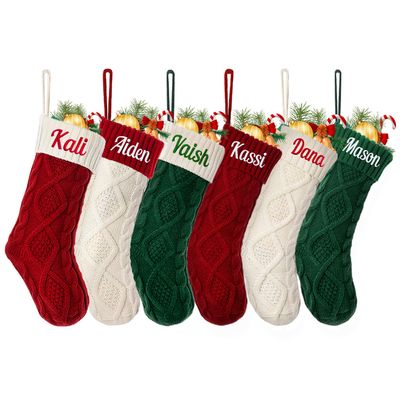 Personalized Christmas StockingCustom Name Family Christmas Stocking, 18 Large Knitted Xmas Stocking for Kids,Holiday and Family Stocking for Fireplace Christmas Holiday Party Decoration (10 pcs)