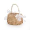 LKPOMI Wicker Woven Basket Pearl Handle Flower Girl Basket with Bow Rattan Handwoven Basket Wedding Basket for Home Garden Decor (Brown) view 1