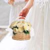 LKPOMI Wicker Woven Basket Pearl Handle Flower Girl Basket with Bow Rattan Handwoven Basket Wedding Basket for Home Garden Decor (Brown) view 3