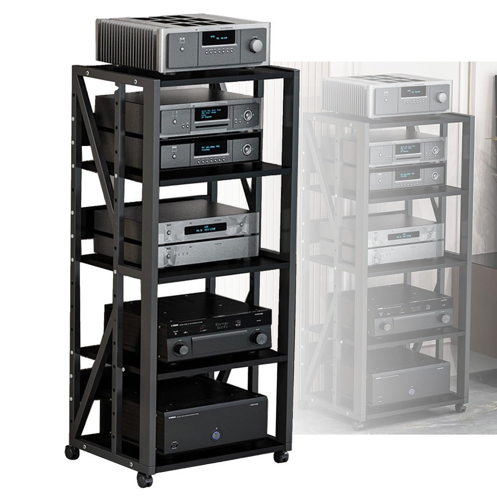 YLQFGUVWK 5-Tier AV Media Cabinet Stand Assembly Cabinet with Height Adjustable Wooden Stand for Home/Office/Audio Video/DJ/Theatre