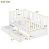 RUNNA Multifunction Twin Size Wood Daybed with Fence Guardrails and 2 Drawers, Split into Independent Floor Bed & Daybed for Kids Girls Boys (White#9) view 3