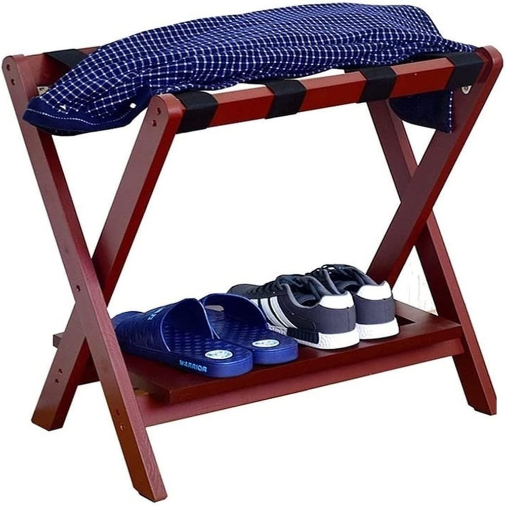 PROHEL Luggage Rack for Guest Room - Suitcase Stand, Solid Wood Travel Bag Storage Rack, Hotel Home Luggage Rack/Shoe Rack, Foldable Hanger in Guest Room, Multi-Functional Portable Luggage Rack
