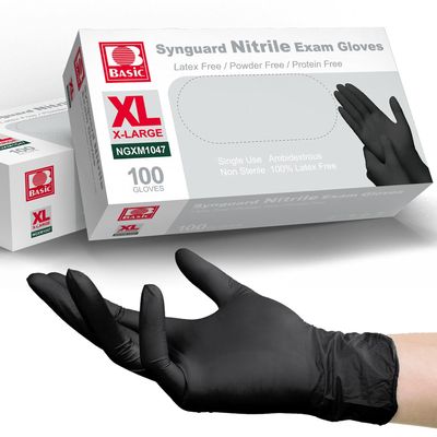 Basic Black Nitrile Exam Gloves - Latex-Free & Powder-Free, Heavy-Duty Industrial and Medical Glove, NGXM-1047 X-Large (pack of 100)